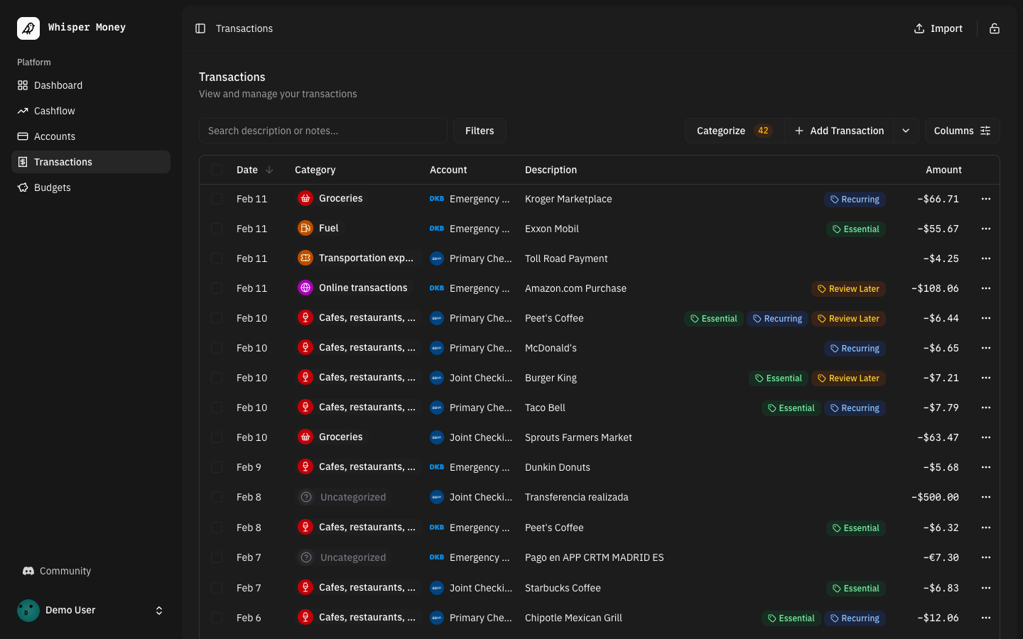 Every transaction tracked