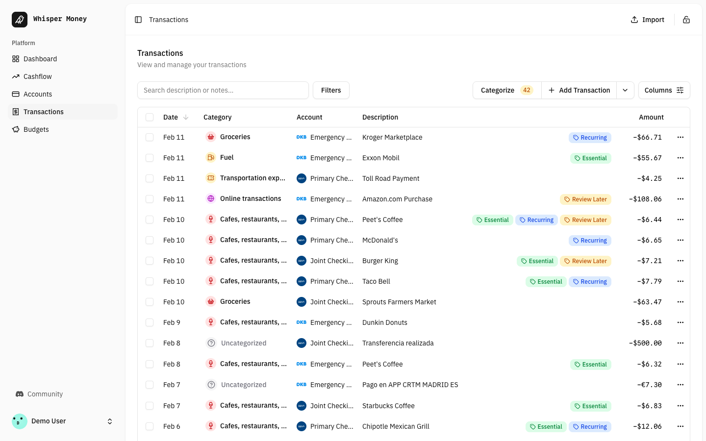 Every transaction tracked